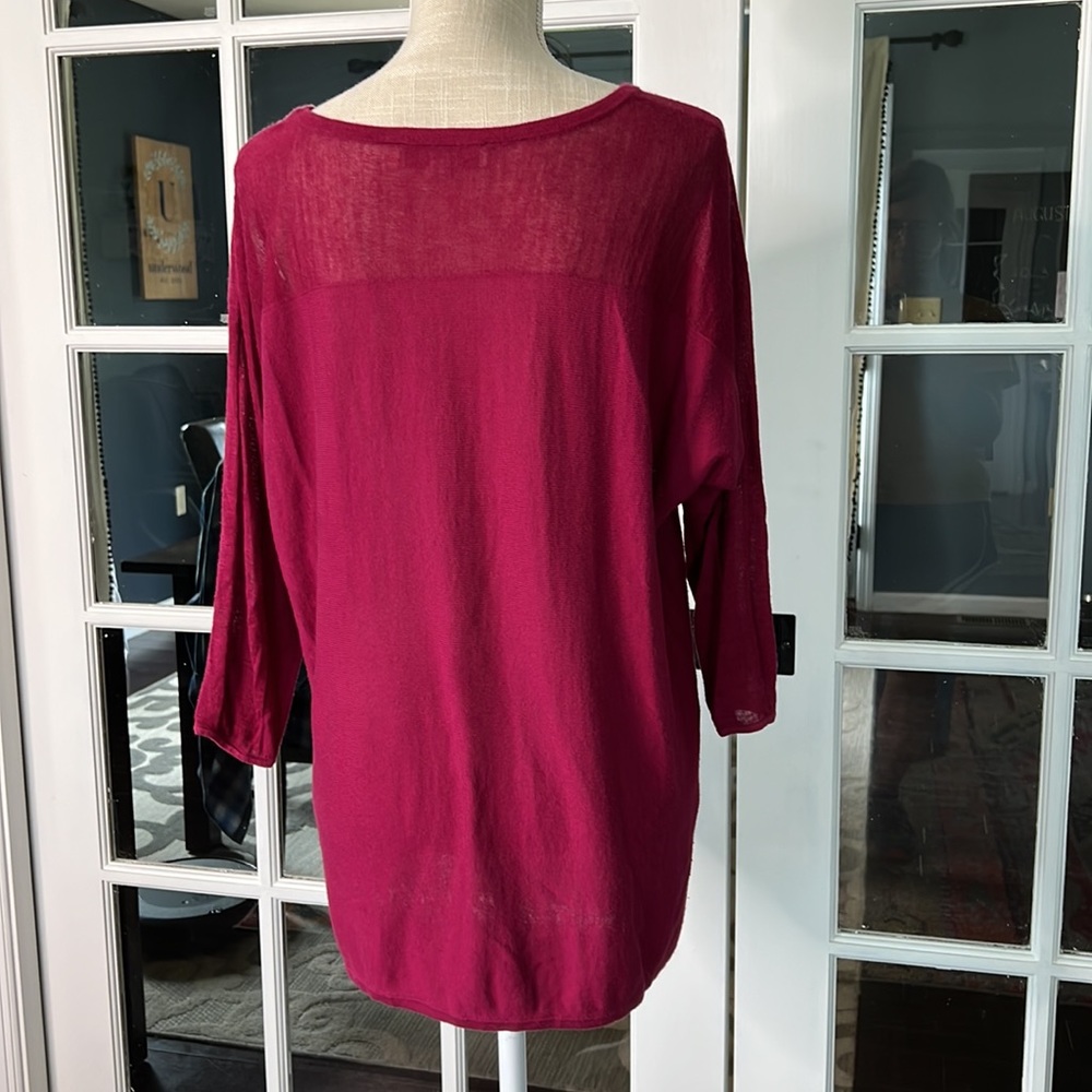LOFT lightweight 3/4 sleeve sweater, berry, size S - Picture 2 of 6